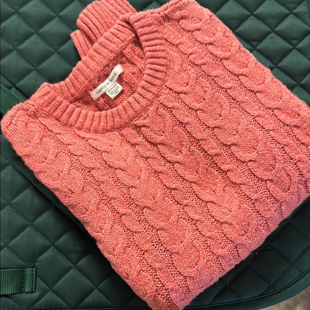 American Eagle Coral Cable Knit Sweater